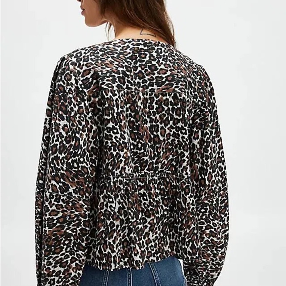 Free People Leopard Print Peasant Blouse in Black, Brown, White - Picture 4 of 9